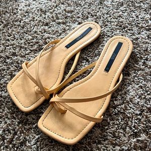 Zara Tan Strappy Square-Toe Sandals